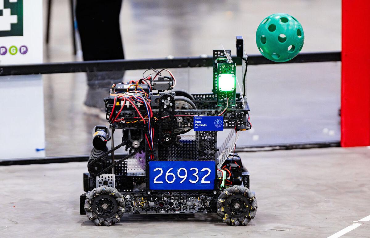 FIRST Tech Challenge robot 26932 launching a game piece